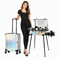 OBOX Trousse de Maquillage Grande Capacité avec Miroir Éclairé, Organisateur Cosmétique Pliant à Compartiments, Fermeture à Loquet pour Voyage et Salon