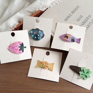 Handmade Fabric Hair <b>Clips</b> Set Cartoon Fruits Strawberry Fish Carrot <b>Bow</b> Kids Daily Use Opp Bag Packaging - Product Image 1