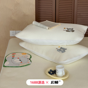 Cooling Ice <b>Silk</b> Fitted <b>Sheet</b> Set 1.2m 1.5m 1.8m Bed With Bear Applique Embroidery Summer Bedding - Product Image 3