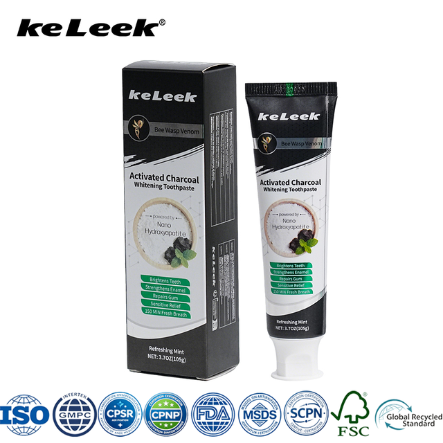 Keleek Mint Charcoal Whitening Toothpaste with Nano Hydroxyapatite for Enamel Strengthening & Fresh Breath Portable Home Use