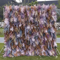 Mur de fleurs artificielles bohème avec base en tissu pour mariage, toile de fond florale mauve pour la décoration de fête d'automne