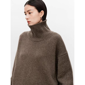 Maglione di puro Cashmere 100% a collo alto pesante e spesso da <span class=keywords><strong>donna</strong></span> allentato maglione lavorato a maglia a vento pigro. - Product Image 3