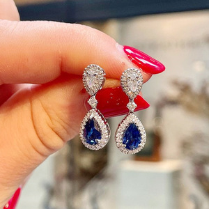 Orecchini Pendenti con Zirconi Blu, Orecchini a Goccia Scintillanti, Gioielli Eleganti per l'Ufficio - Product Image 2