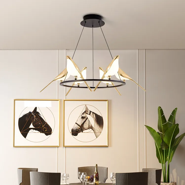 Modern Creative Desgin Simple Dining Room Hanging Led Chandelier Pendant Light With The Shape Of Birds