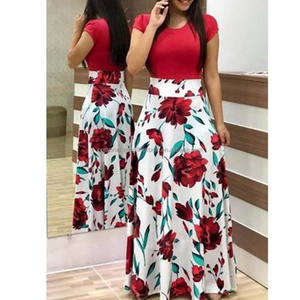 مقاس كبير فستان نسائي بأكمام قصيرة بتنورة كاملة فستان Ladie فضفاض أنيق مطبوع بالزهور تنورة فساتين طويلة - Product Image 6