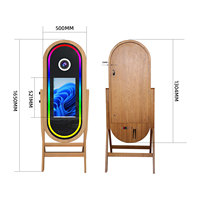 Hot Sale 21.5 Inch Touch Screen Wooden Photo Booth Mirror With Printer Stand Oval Magic Mirror Photobooth Wood for Seaside Party
