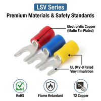 Terminali a Forcella con Blocco di Sicurezza Serie LSV 22-10 AWG, Connettori a Crimpare Isolati in Rame Stagnato Opaco, Misure M3.5 M4 M5 M6