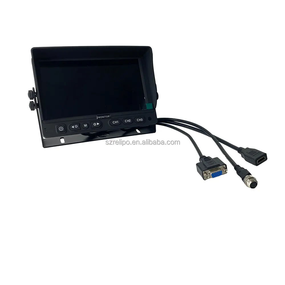 Monitor TV per auto 1024x600p ad alta risoluzione da 7 pollici con connettore Hdmi Vga