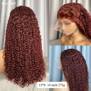 Perruque de cheveux humains ondulés brun roux auburn, avec dentelle HD 13x6, sans colle, pré-épilée - Product Image 6