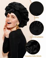 Bonnet en satin de soie personnalisé pour dormir, bonnets pour femmes noires, bonnet de nuit large et doux avec large bande pour cheveux bouclés