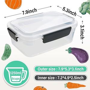 5 Cup <b>Plastic</b> Food Storage <b>Containers</b> with Lids Nestable Freezer Dishwasher Safe Rectangle Meal Prep <b>Container</b> Set - Product Image 5