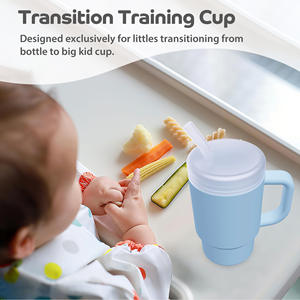 Botella de agua de silicona con asa para niños, vaso con pajita y tapa, taza de agua con pajita de silicona - Product Image 2