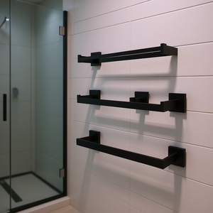 Ensemble d'accessoires de salle de bain noir mat en alliage de zinc, design contemporain, à fixation murale, pour l'organisation de la salle de bain - Product Image 2