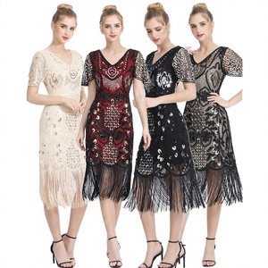 Wholesale Fashionable Delicate Sequin Embroidery <b>Pattern</b> <b>A</b>-<b>Line</b> Knee-Length Crepe Natural Waist Party Prom Evening <b>Dresses</b> - Product Image 3