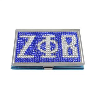 Pesanan kustom dari kotak penyimpan Kartu Bintang Timur casing tempat kartu bisnis Bling berlian imitasi huruf Yunani logam hadiah pesta - Product Image 3