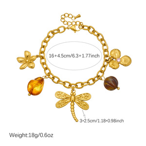 Fashion Charm Bracelet Gold Plated Flower Dragonfly Pendant Zinc Alloy Women's Jewelry Gift B2141 - Product Image 4