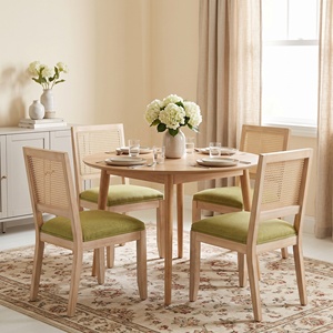 Silla de Comedor Nórdica Moderna de Madera Maciza con Respaldo de Ratán Natural y Asiento Tapizado en Tela para Restaurante y Hogar - Product Image 4