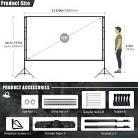 Écran de projection portable pour extérieur en tissu PVC souple, pliable rapidement, 100 pouces, 16:9, 120 pouces, 150 pouces, HD, avec support, garantie de 3 ans pour le home cinéma