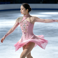 Costume de patinage artistique rose clair dégradé, robe en maille à manches longues avec strass pour filles adultes, compétition et performance