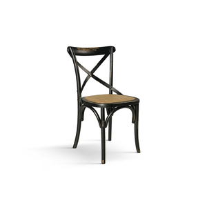 Oscar Set Of 4 <b>Chairs</b> Worn <b>Black</b> Rattan Seat Wood Base Indoor <b>Dining</b> <b>Chairs</b> - Product Image 1
