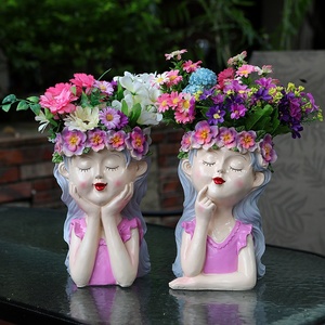 Transfrontalier créatif résine artisanat fée Pot de fleur ornements méditation fille pour balcon cour jardin décoration de noël - Product Image 4