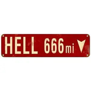Hell 666 Miles Vintage Signs Retro Tin Signs for Kitchen Home Garden Wall Bar Cafe Decor 4x16 Inches