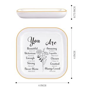 Bandeja <span class=keywords><strong>de</strong></span> porcelana blanca al por mayor para joyas, plato pequeño para adornos con logo personalizado, plato <span class=keywords><strong>de</strong></span> lujo pintado a mano con borde dorado para anillos, para tocador. - Product Image 2
