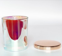 HONGYU Vente en gros de pots à bougies en verre gaufré irisé de luxe 8oz 10oz avec couvercle or rose, fond épais, décoration d'intérieur
