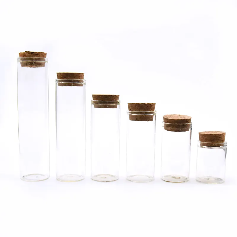 20ml 70ml Cheap Glass Storage Jar Canister Small Mini Glass Tube Jars with Cork Lids