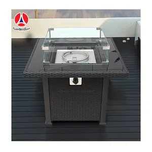 Professional Supplier safety backyard metal aluminum alloy outdoor fire pit table with glass stone//