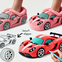 Pantoufles de voiture personnalisées en peluche Pantoufles d'intérieur unisexes de style voiture cartoon Nouveau design Pantoufles d'intérieur confortables en peluche super douces