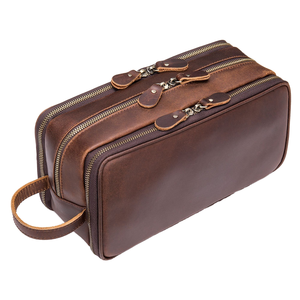 New Vintage Cowhide Genuine Leather Toiletry <strong>Bag</strong> Multi-Zipper Men's Wash <strong>Bag</strong> Waterproof Storage Beauty Travel <strong>Bag</strong> - Product Image 1