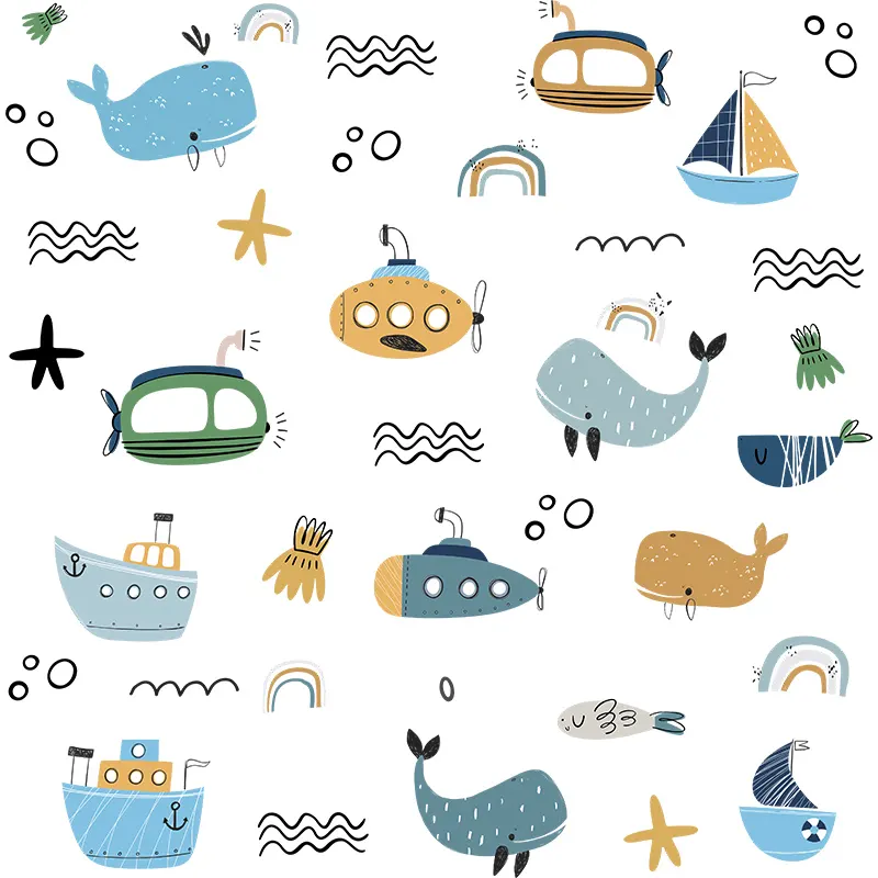Autocollants muraux baleine et dauphin, 20 pièces, papier peint en cheval de mer, papillon rose, pour chambre d'enfant, décoration de chambre, dessin animé