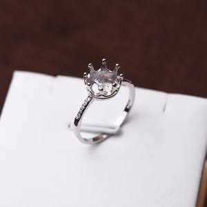 S925 <b>Silver</b> Open Closed Female Ring DIY Accessory Small Crown Design 7.5-8.5mm Pearl Holder 6mm <b>Bead</b> Size 118 Jewelry Findings - Product Image 1