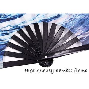 Abanicos Plegables de Bambú Grandes de 33 cm para Fiestas, Abanicos Ecológicos para Bodas con Diseño de Nubes Pintados a Mano - Product Image 4