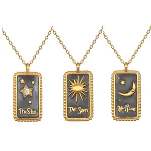 Wholesale three-dimensional oil drip 18k necklace vintage tarot star sun and moon necklace