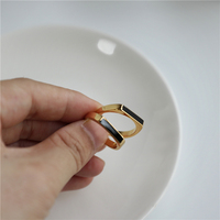 Bijoux Joolim, anneaux en acier inoxydable plaqué or 18 carats, émail, anneaux noirs pour femmes, anneaux statement