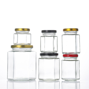 100ml 150ml 180ml 220ml 250ml 280ml 380ml 500ml 750ml Bouteille de <span class=keywords><strong>confiture</strong></span> de stockage hexagonale transparente pour aliments avec couvercle <span class=keywords><strong>en</strong></span> fer blanc - Product Image 1