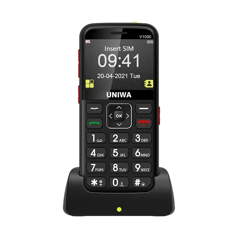 UNIWA V1000 Englische Tastatur Senioren-Feature-Telefon 4G Starke Taschenlampe großer Druckknopf Handy großer SOS-Support Schnellwahltelefon