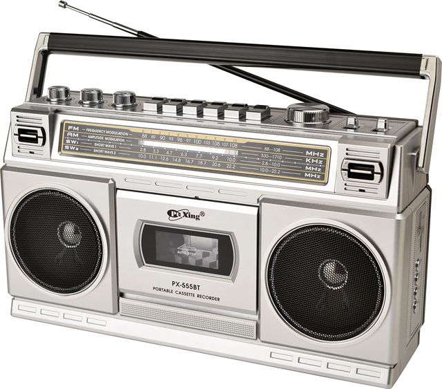 Puxing PX-555BT 4-Band Radio Cassette Recorder W/Wireless BT, USB/TF Recording, AC/DC & Portable Handle (6V)