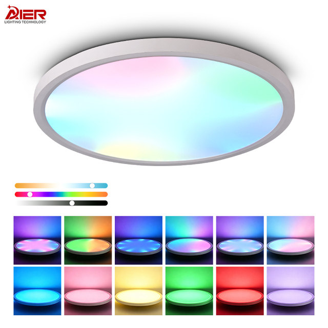 Modern Ultra Slim RGB LED Ceiling Light Smart  App Control Color Changing Dimmable Flush Mount Lamp for Bedroom Living Room