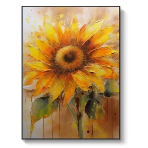 印象派向日葵抽象油画现代装饰花卉油画大尺寸著名向日葵油画