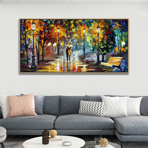 Tranh sơn dầu trừu tượng phong cảnh rừng mùa thu, cây lá 3D, tranh nghệ thuật treo tường, tranh phong cảnh đường phố đêm mưa - Product Image 5