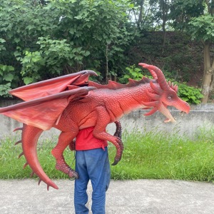 Dinosaure animatronique réaliste, <span class=keywords><strong>dragon</strong></span> marionnette accrocheur d'attention en rouge - Product Image 2