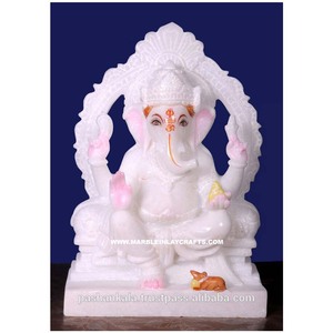 รูปปั้นพระพิฆเนศจากหินอ่อนมาครานาสีขาวของอินเดีย - Product Image 1