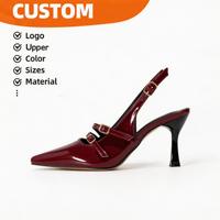 Escarpins slingback en cuir verni bordeaux pour femme, à bout pointu et double boucle, style Mary Jane, chaussures élégantes pour soirée, bureau, mariage
