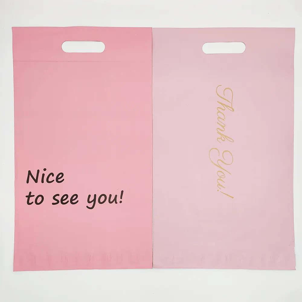 Sac en plastique rose personnalisé de haute qualité, envoi de commande par courrier 10x13 pouces, sacs de courrier pour vêtements avec poignée