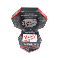Emballage thermique jetable personnalisé avec logo, boîte à pizza/sushi octogonale en papier ondulé noir avec personnalisation en relief