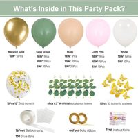 Kit d'arche de ballons vert sauge, ballons en latex blanc or clair, guirlande de ballons confettis, papillon 3D pour la décoration de fête de naissance ou d'anniversaire