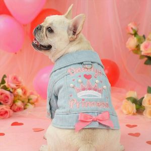 Chaqueta Estilo Denim para Mascotas - Abrigo para Perro con Estampado Adorable y Decoración de Lazo, Atuendo Casual Diario para Perros Pequeños y Medianos - Product Image 3